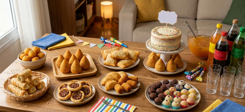 Quantos salgados pedir para uma festa Mesa de festa com variedade de salgados para calcular a quantidade ideal por convidado.