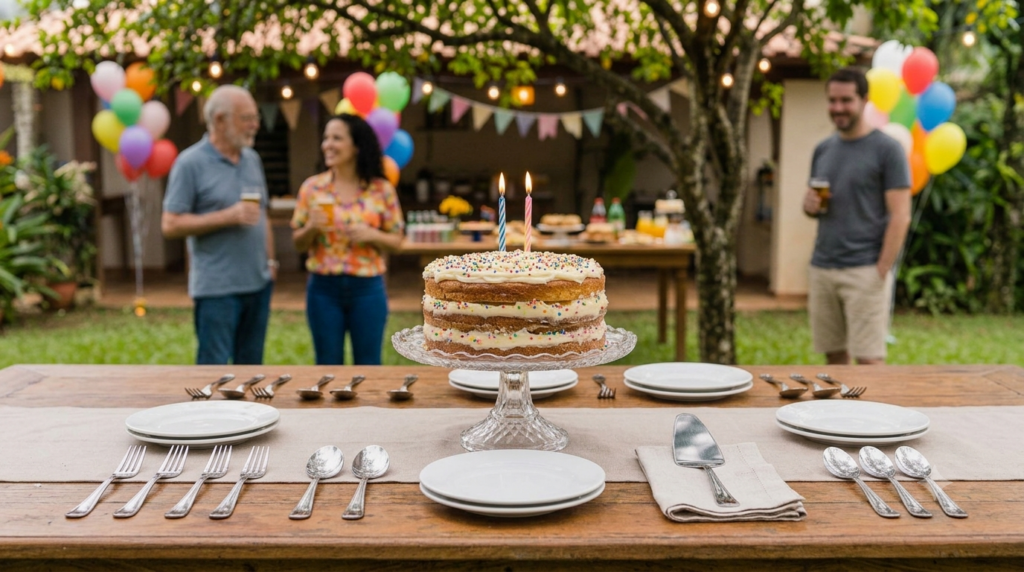 Itens para servir o bolo em uma festa