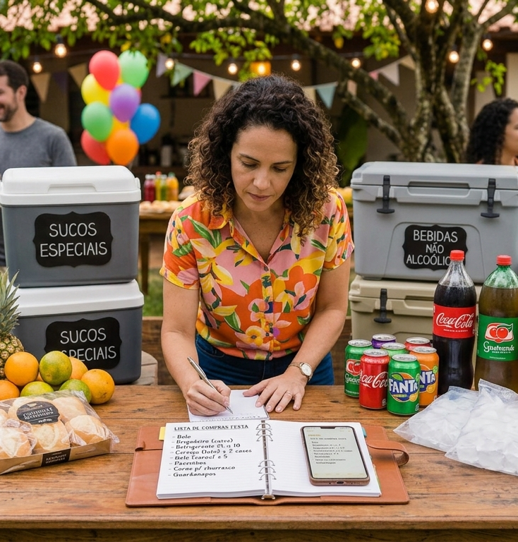 Lista de compras para festa organizada em um checklist
